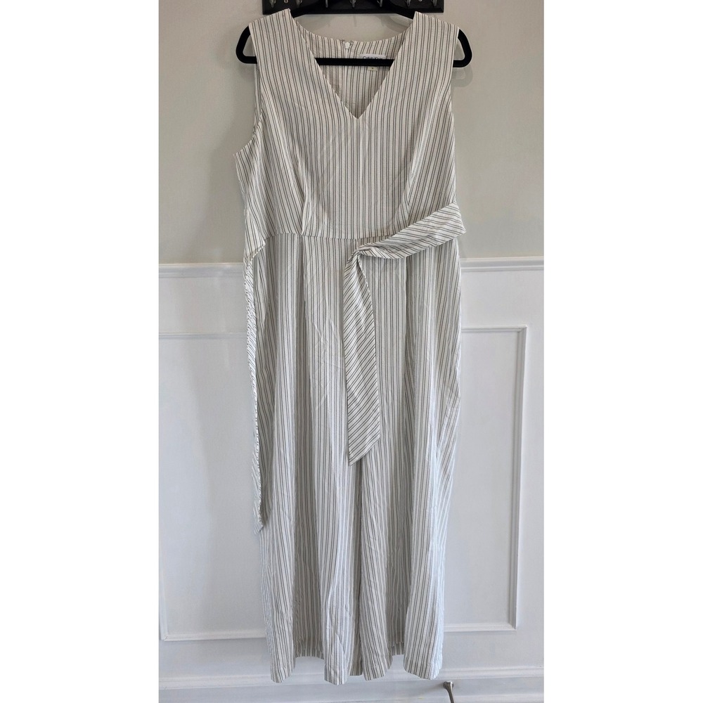 Calvin Klein Womens White Black Striped Wide Leg Sleeveless Jumpsuit‎ Size 12